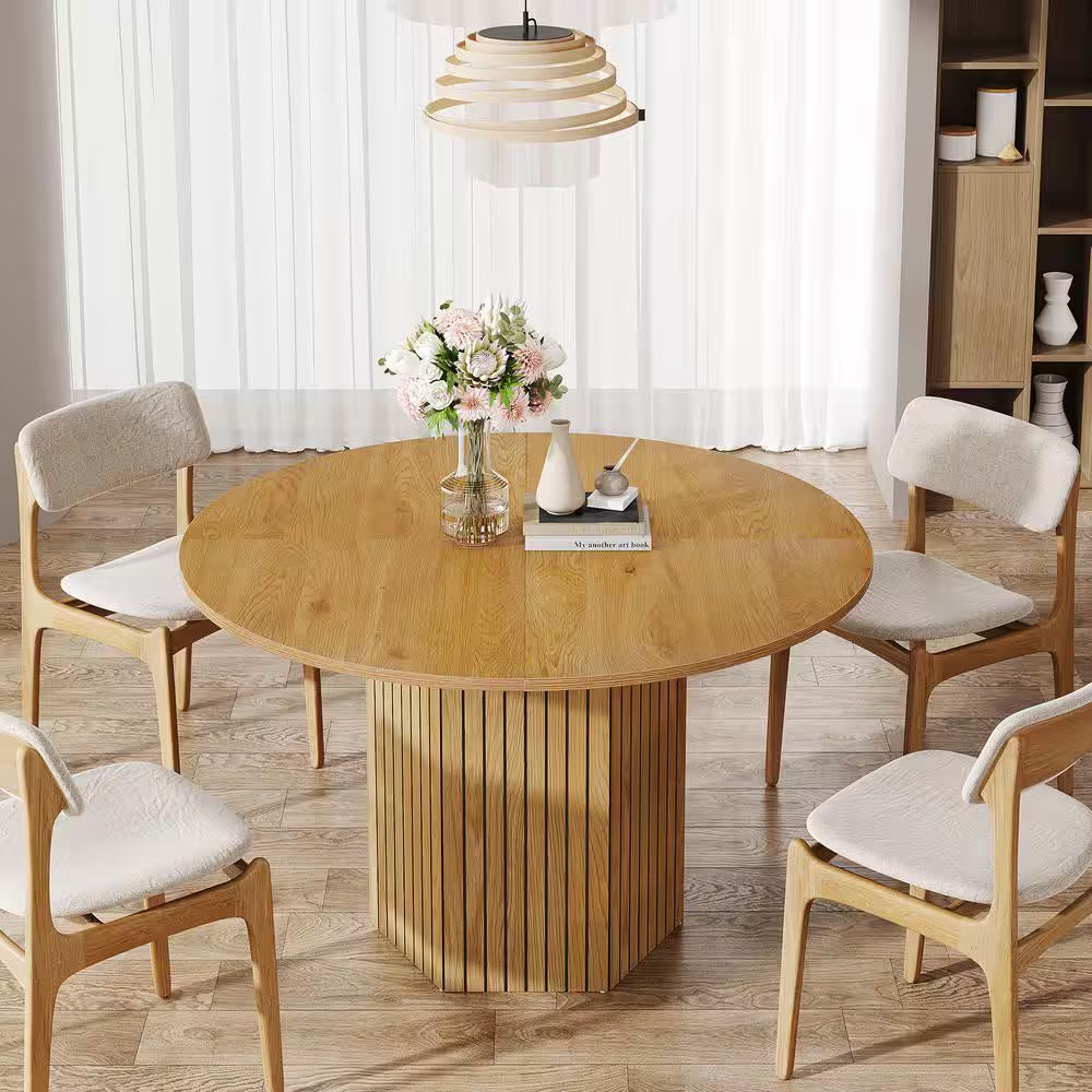 Roesler 47 In. Brown Wood round Dining Table, Pedestal Dining Table for Living Room, Dining Room, Seats 4