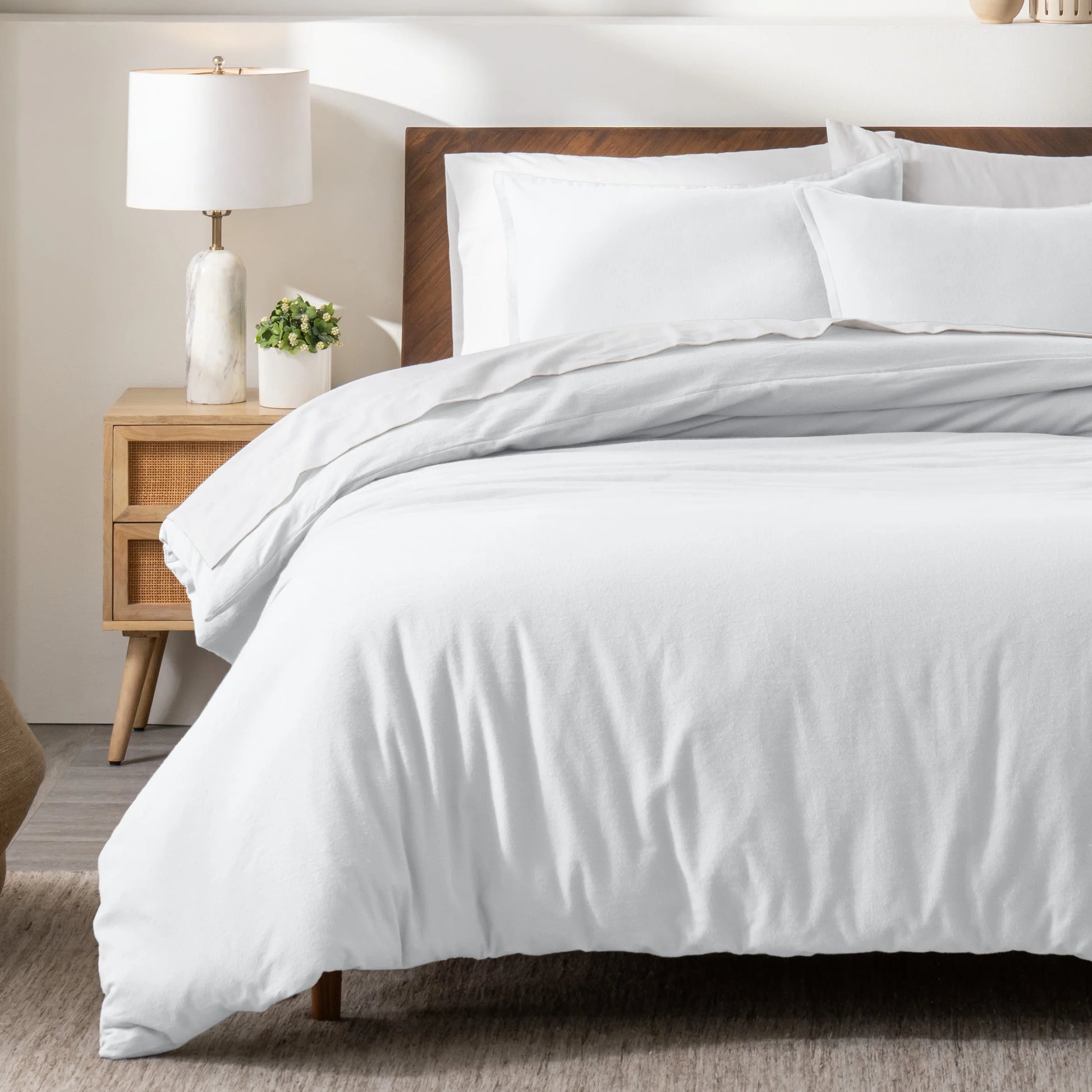 Flannel Duvet Cover Set - 100% Flannel Cotton - Double Brushed - Full/Queen, White