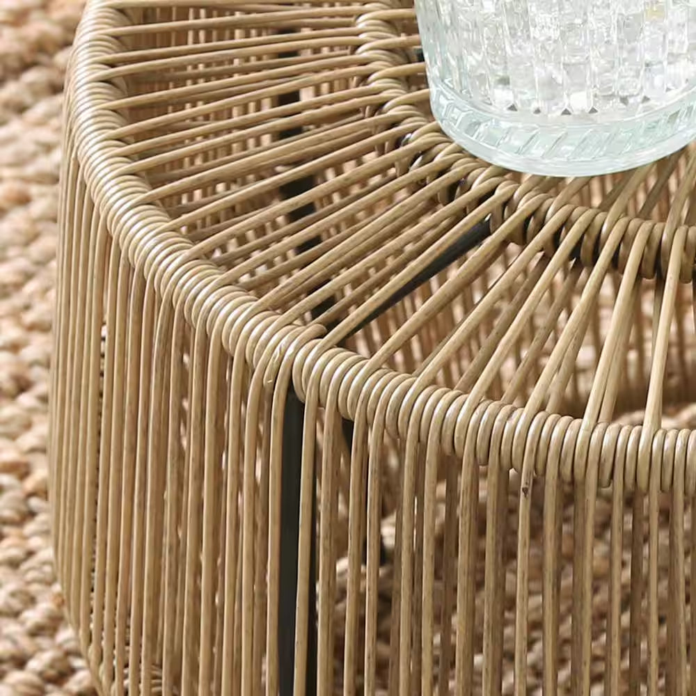 Ysar Natural Brown Boho round Metal Outdoor Side Table