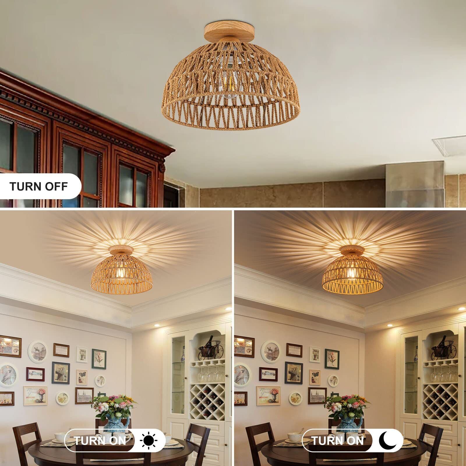 Boho Chandelier Rattan Ceiling Light Fixtures Boho Lamp Shade Flush Mount Ceilin