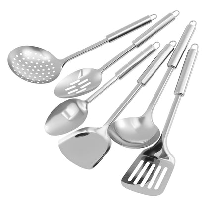 Ihvewuo 6 Pcs Cooking Utensils Set Stainless Steel Kitchen Utensil Set Heat Resistant Wok Utensils Set Versatile Kitchen Cooking Utensils Set for Home Kitchen Cooking