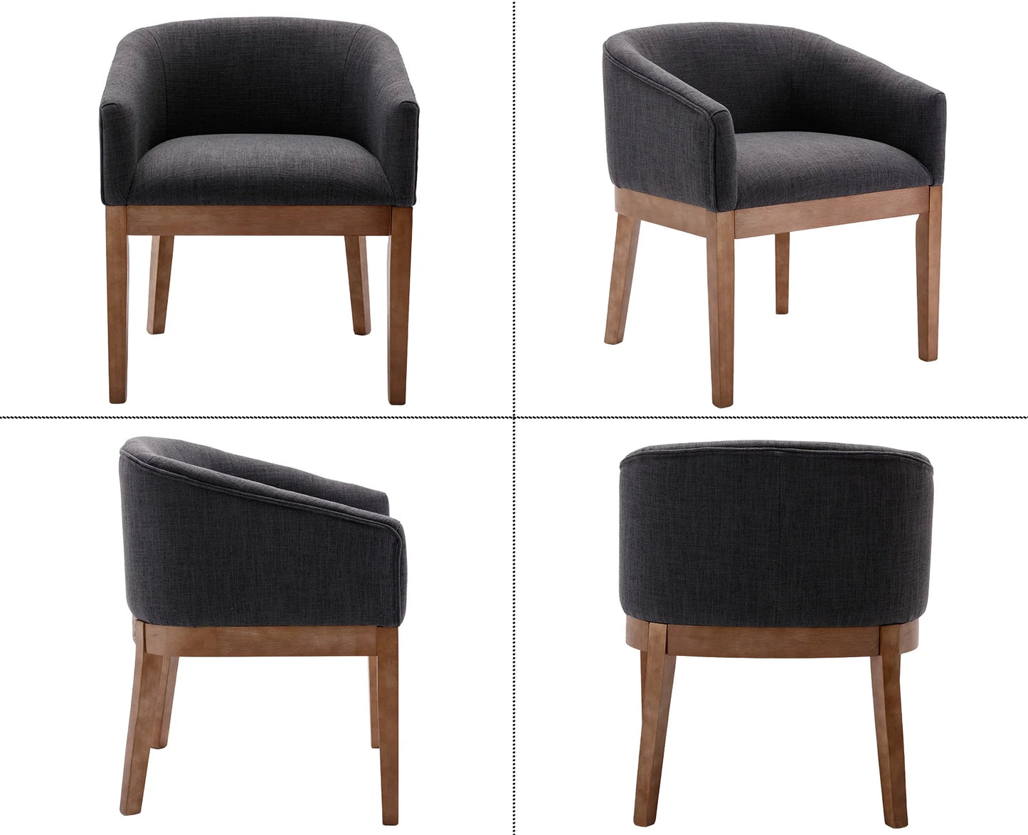 Modern Upholstered Dining Chairs Set of 6, Farmhouse Linen Kitchen & Dining Room Chairs with Armrests, 18" W Wooden Barrel Accent Chair Armchair for Dining Room Living Room Bedroom, Charcoal