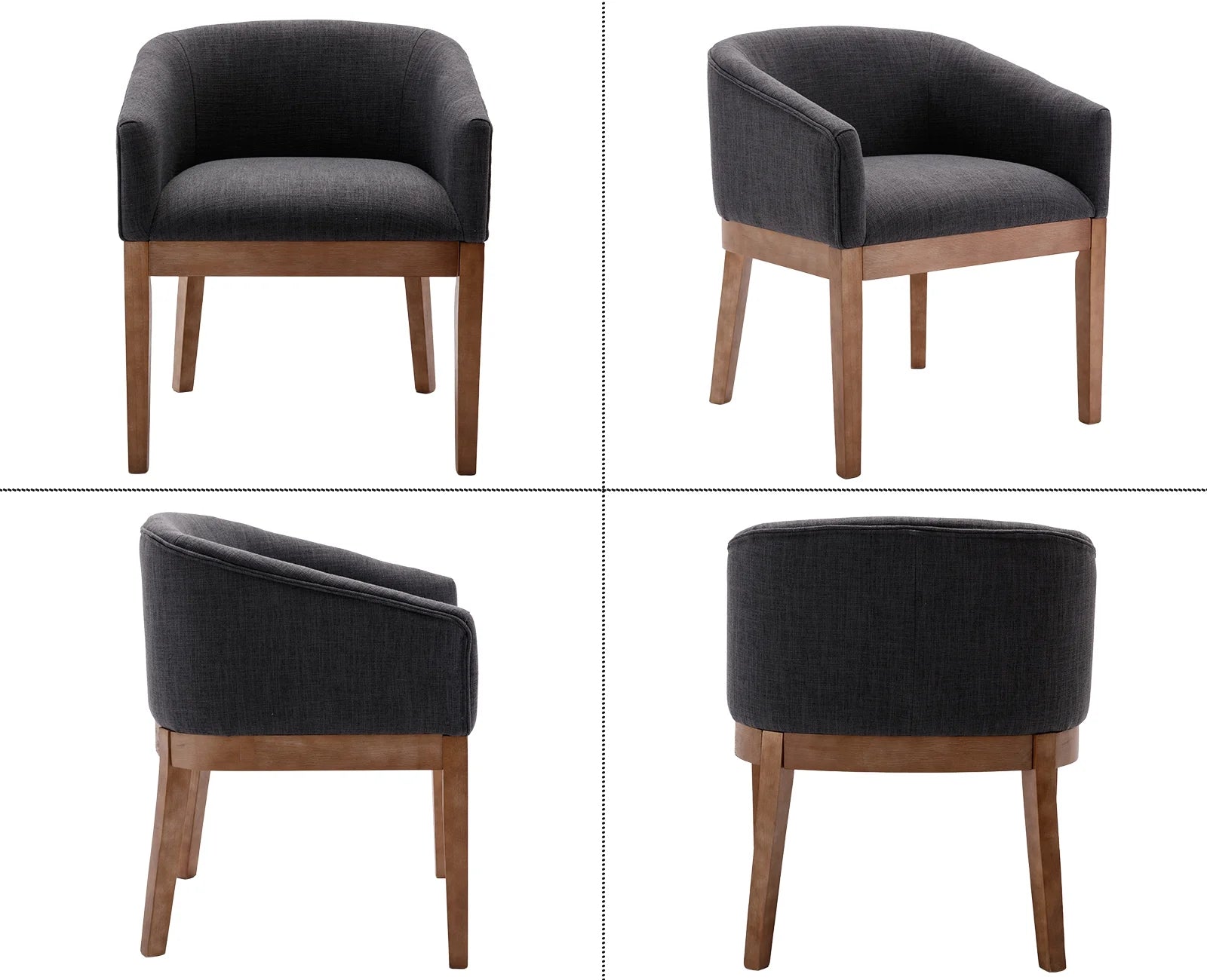 Modern Upholstered Dining Chairs Set of 6, Farmhouse Linen Kitchen & Dining Room Chairs with Armrests, 18" W Wooden Barrel Accent Chair Armchair for Dining Room Living Room Bedroom, Charcoal