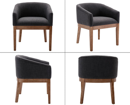 Modern Upholstered Dining Chairs Set of 6, Farmhouse Linen Kitchen & Dining Room Chairs with Armrests, 18" W Wooden Barrel Accent Chair Armchair for Dining Room Living Room Bedroom, Charcoal