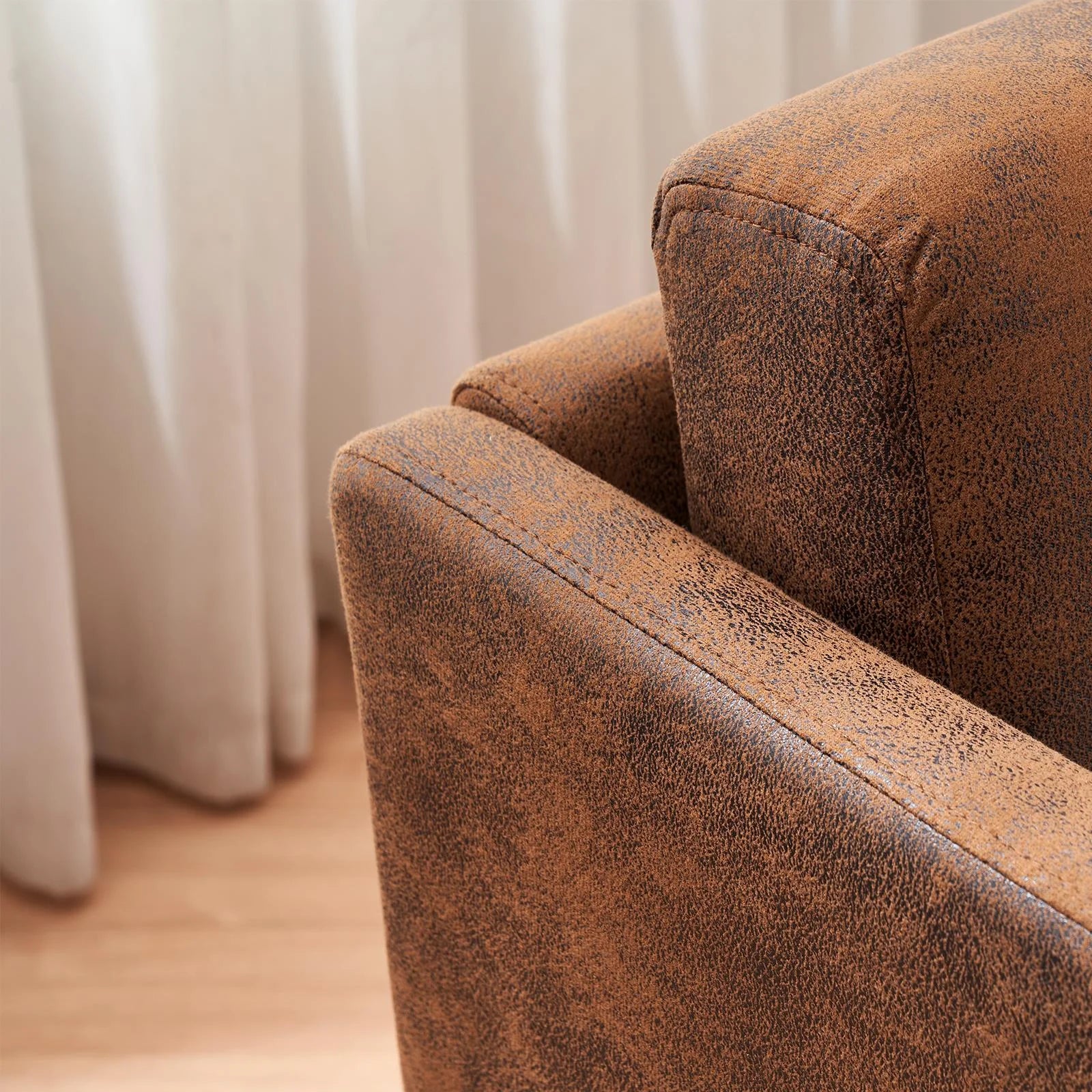 52" Fabric Square Arm Loveseat, 2-Seat Love Seat Sofa Chair, Small Modern Couch with Bronzing Cloth Brown