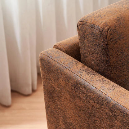 52" Fabric Square Arm Loveseat, 2-Seat Love Seat Sofa Chair, Small Modern Couch with Bronzing Cloth Brown