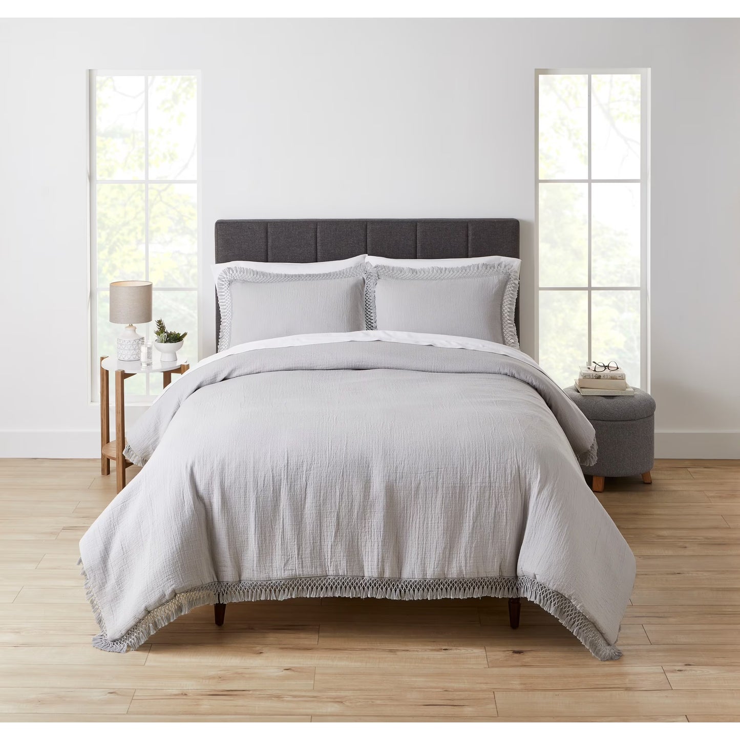 Solid Color Soft Silver Textured Matelassé Full/Queen Duvet Cover Set, No Fill
