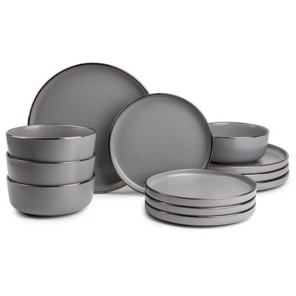 Ava 12-Piece Ceramic Dinnerware Set Gray