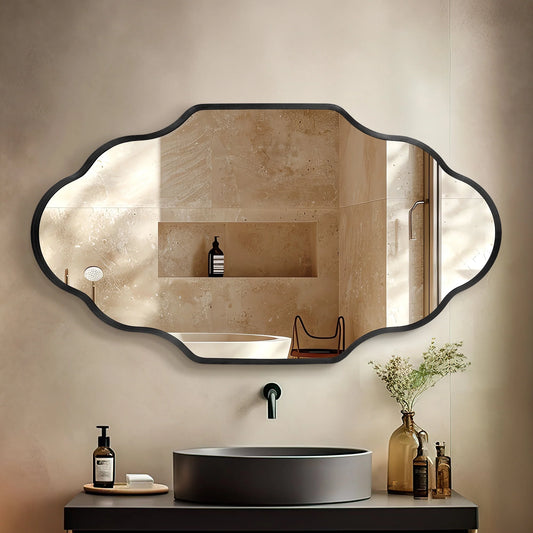 , Scalloped Wall Mirror, Black
