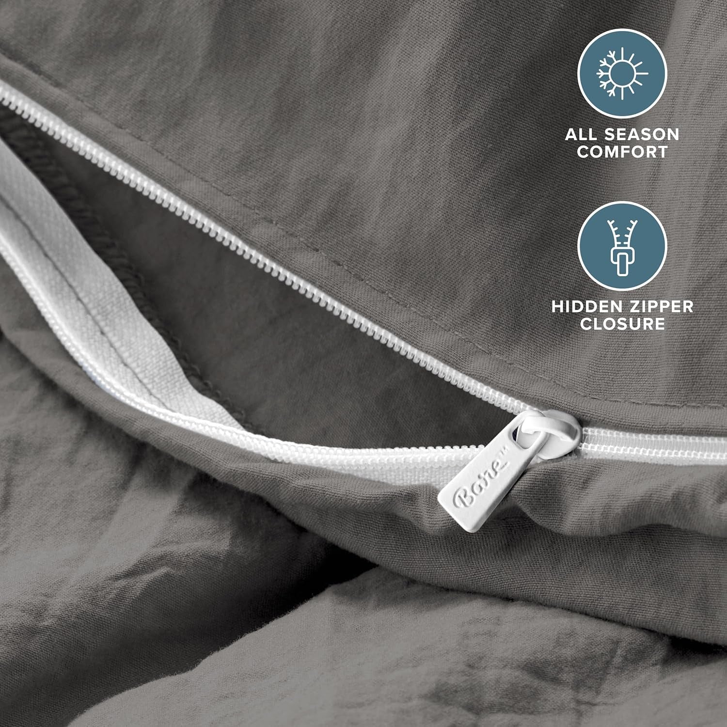 Microfiber Duvet Cover Set - Ultra Soft Washed Microfiber - Oversized Queen Size - Linen-Like Look - Easy Care - Breathable Fabric - Our Softest Duvet Cover Set (Oversized Queen, Grey)