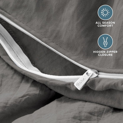 Microfiber Duvet Cover Set - Ultra Soft Washed Microfiber - Oversized Queen Size - Linen-Like Look - Easy Care - Breathable Fabric - Our Softest Duvet Cover Set (Oversized Queen, Grey)