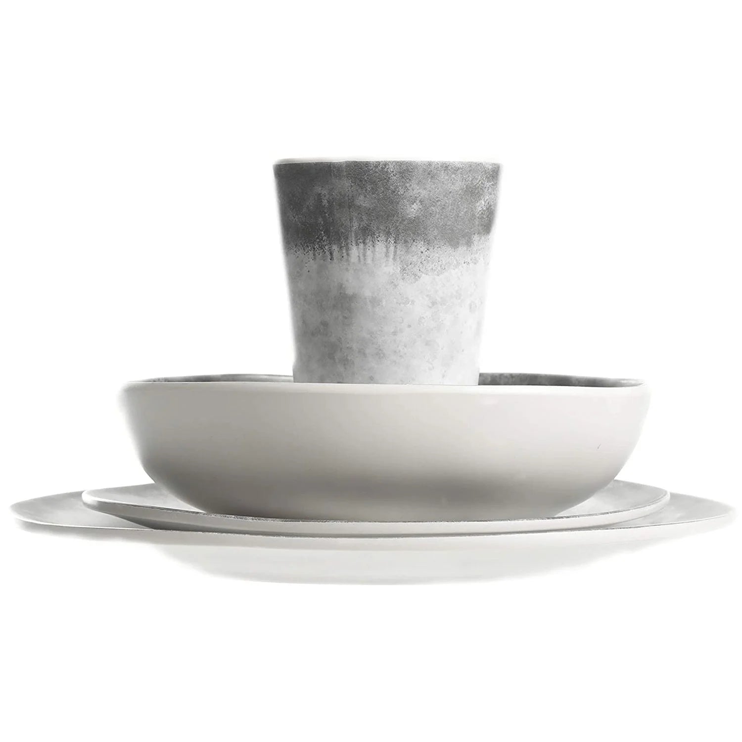 Granite Organic round Melamine Dinnerware Set, Service for Four (16Pcs), Marble