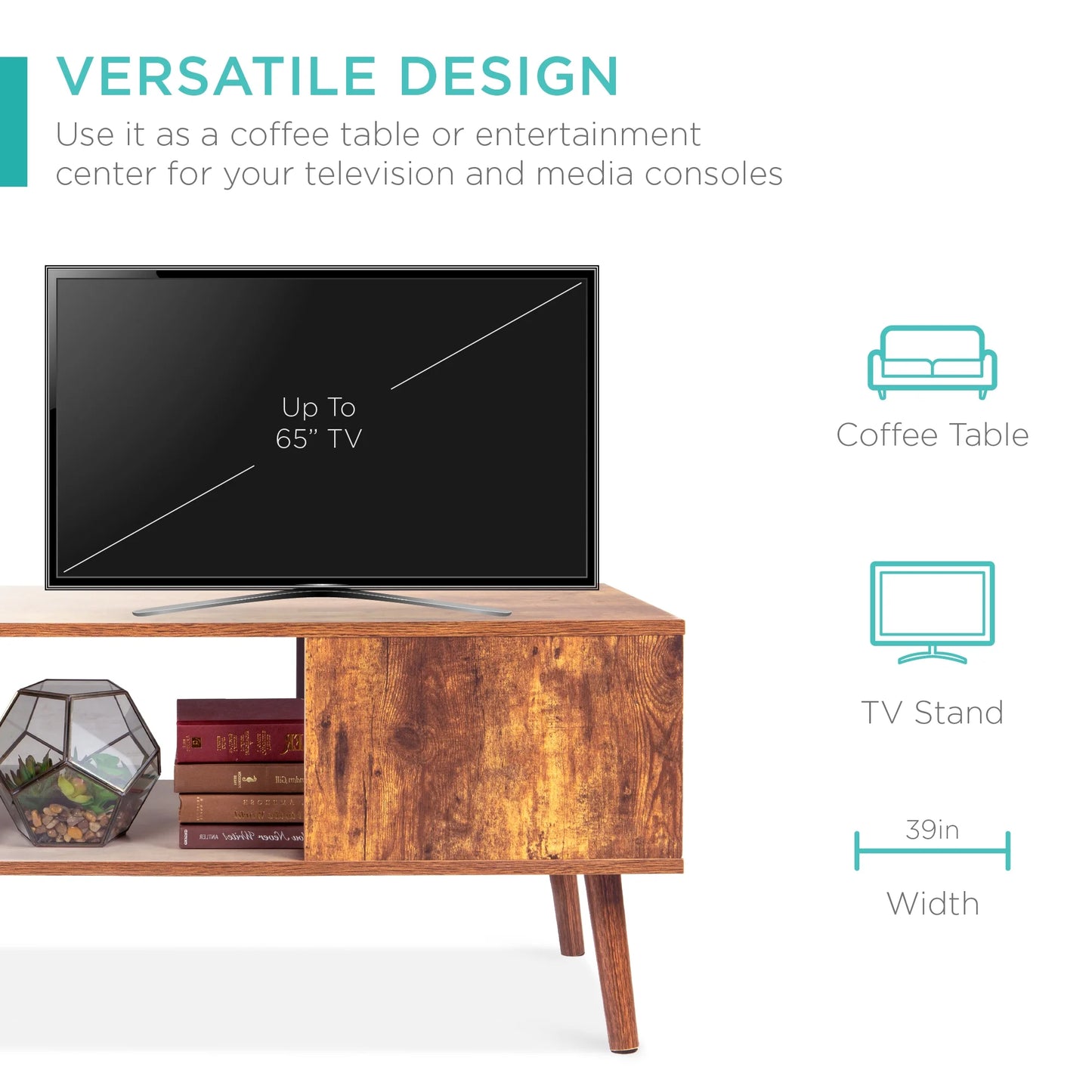 Wooden Mid-Century Modern Coffee Accent Table Furniture W/ Open Storage Shelf - Brown