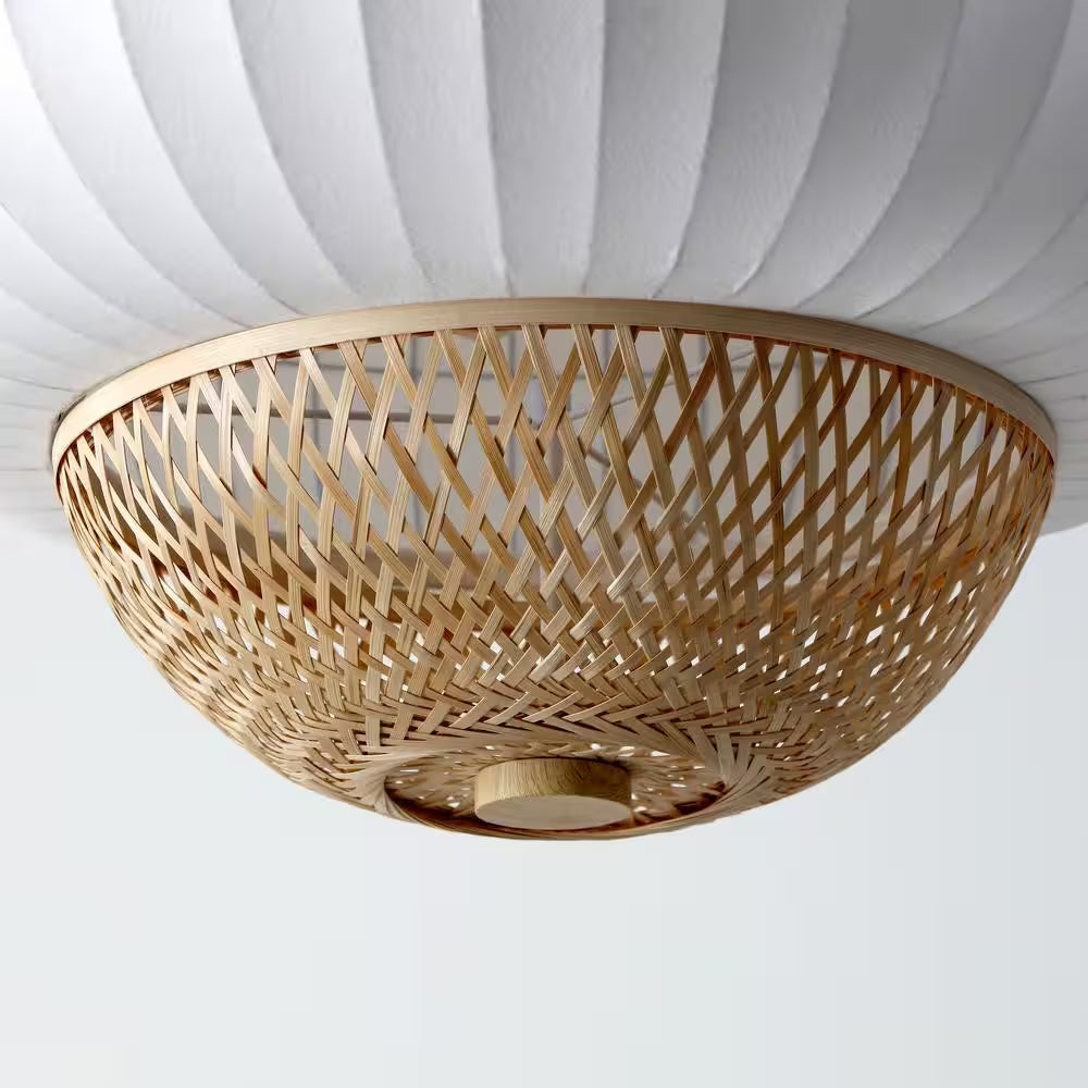 Hikari 60-Watt 4-Light Wood Grain and Natural Pendant Light with Woven Bamboo Shade and Bulb Not Included