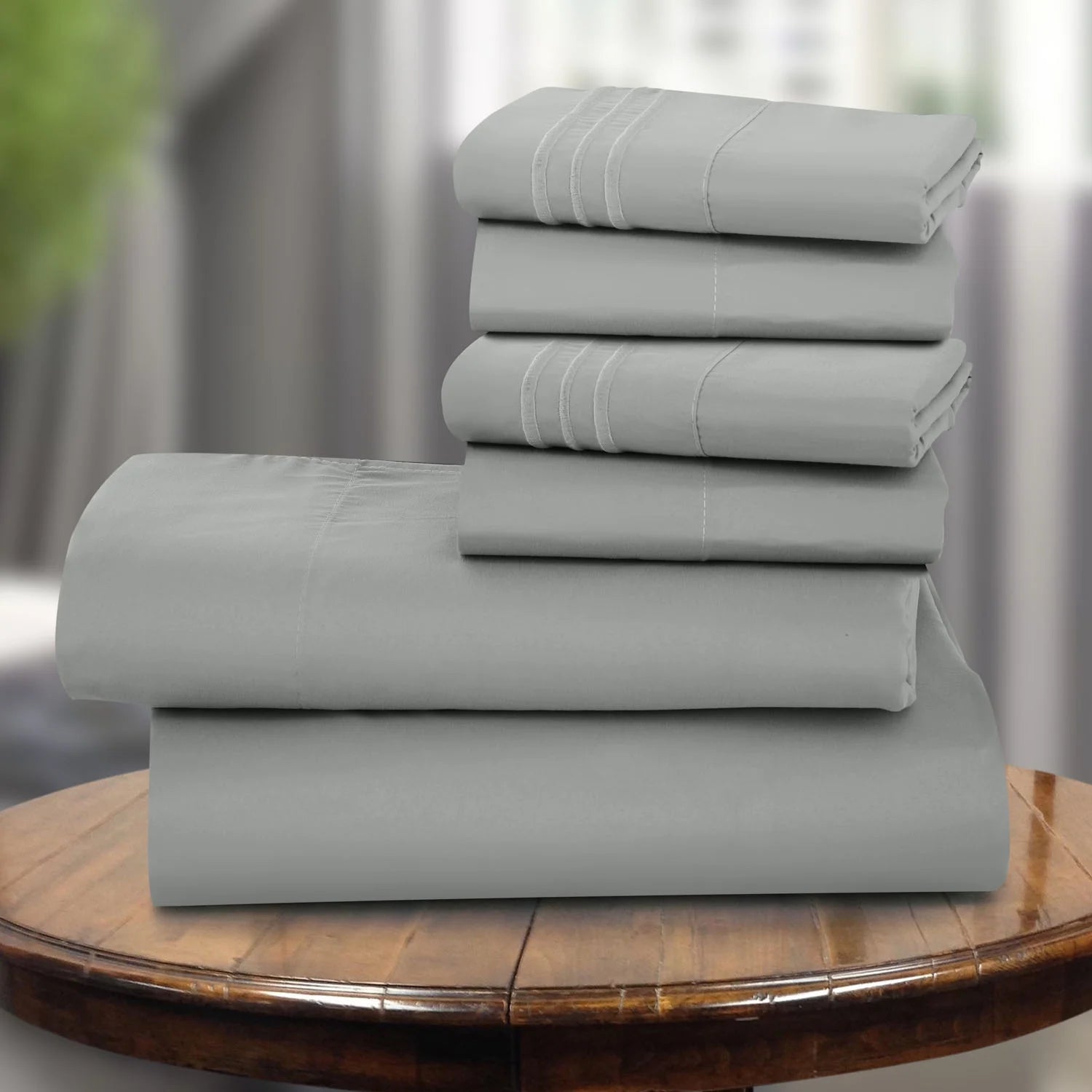 Queen Sheets Set - 6 Piece Bed Sheets for Queen Size Bed, Double Brushed Microfiber Queen Size Bedding Sheets & Pillowcases, Gray