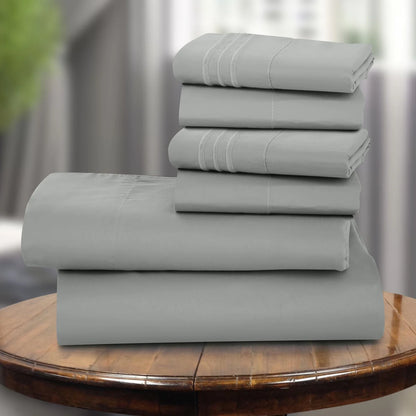 Queen Sheets Set - 6 Piece Bed Sheets for Queen Size Bed, Double Brushed Microfiber Queen Size Bedding Sheets & Pillowcases, Gray
