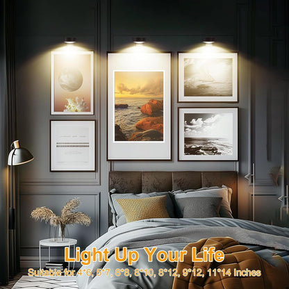 3-Pack Picture Lights for Wall, Rechargeable Battery Operated LED Painting Light