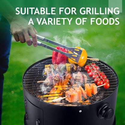 Smoker Carbon Grill, Portable Charcoal BBQ Barrel Grill with Thermometer, Iron Spray Adjustable Vent, for Camping, Backyard, Beach Parties