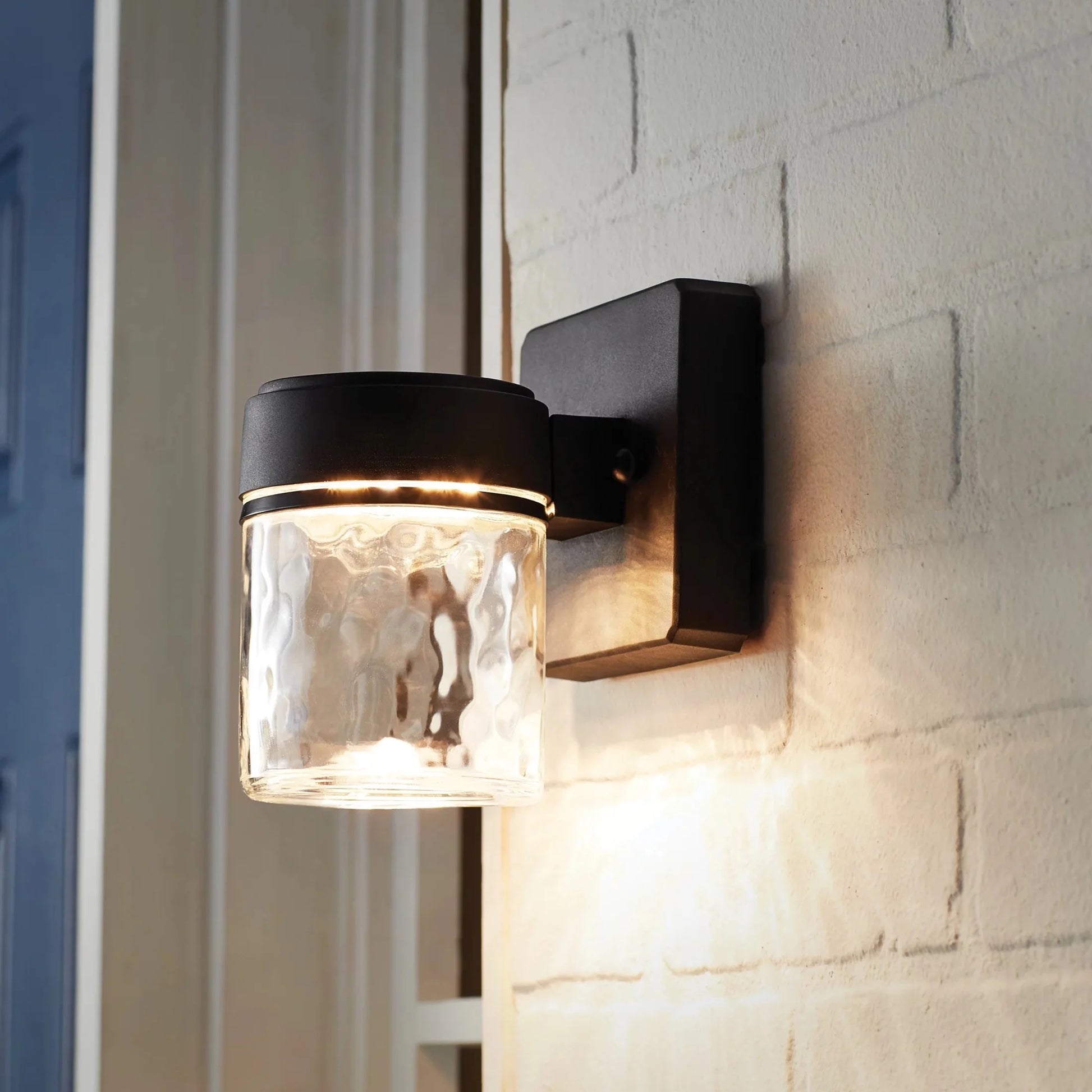 (2 Pack)  6" Outdoor Black Integrated LED Wall Light, Glass Shade, 110° Beam Angle, 140° Beam Spread