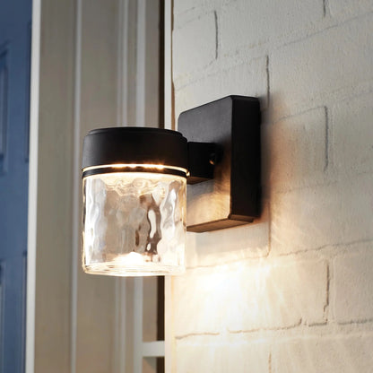 (2 Pack)  6" Outdoor Black Integrated LED Wall Light, Glass Shade, 110° Beam Angle, 140° Beam Spread