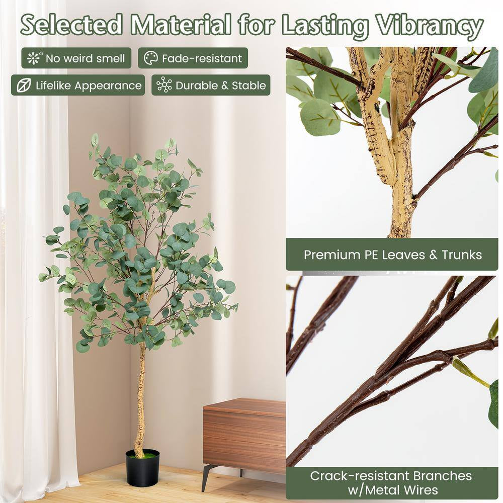 5 . 5 FT Artificial Tree Fake Eucalyptus Tree for Living Room Office Home Decor