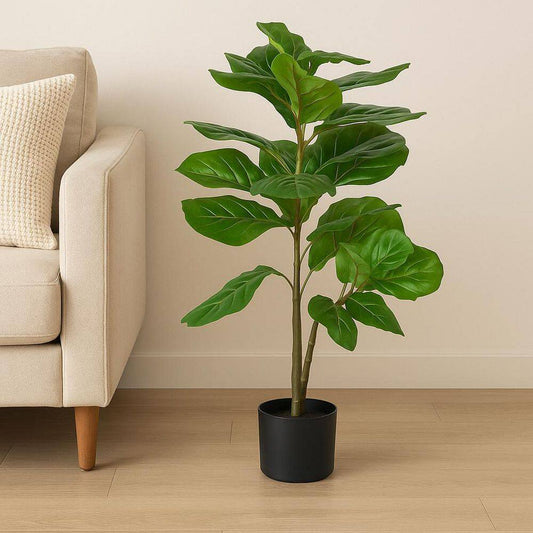 39.37 In. Green Ficus Lyrata Indoor Outdoor Plastic Artificial Plant with Pot