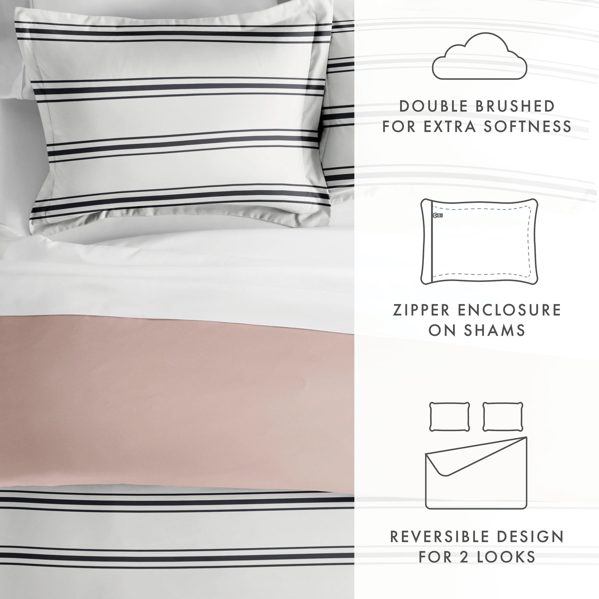 Rose Desert Stripe Reversible 2-Piece Duvet Cover Set, Twin/Twin XL