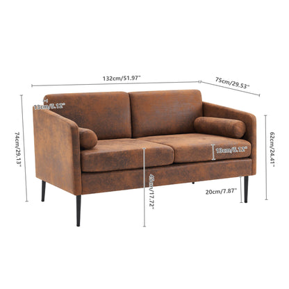 52" Fabric Square Arm Loveseat, 2-Seat Love Seat Sofa Chair, Small Modern Couch with Bronzing Cloth Brown