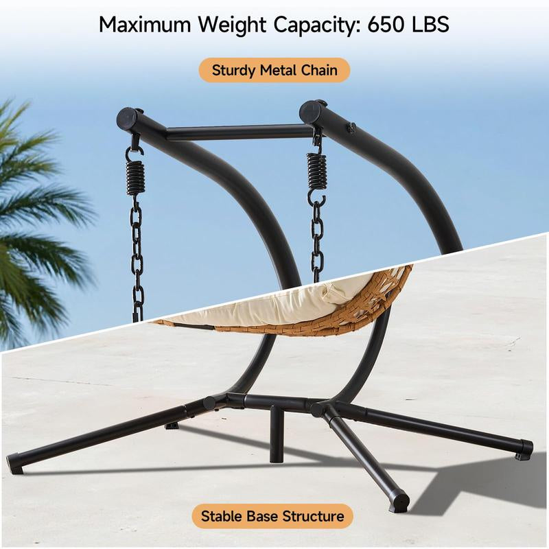 ONBRILL Double Hanging Egg Chair with Stand, Bohemian Knot Style Hammock Swing Chair, Foldable Basket & Denser Weaves, 650 Lbs Capacity Loveseat with UV Resistant Cushion for Patio, Backyard【Holidayhaul】