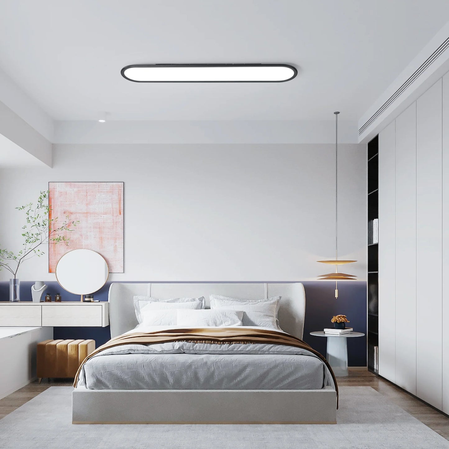 Modern Linear Ceiling Lights,48W Dimmable LED Ceiling Lamp,Full Spectrum Long Ceiling Light,39.4 Inch Ultra Thin Low Profile Light Fixture for Bedroom Kitchen Closet Hallway, Black/3000-6500K
