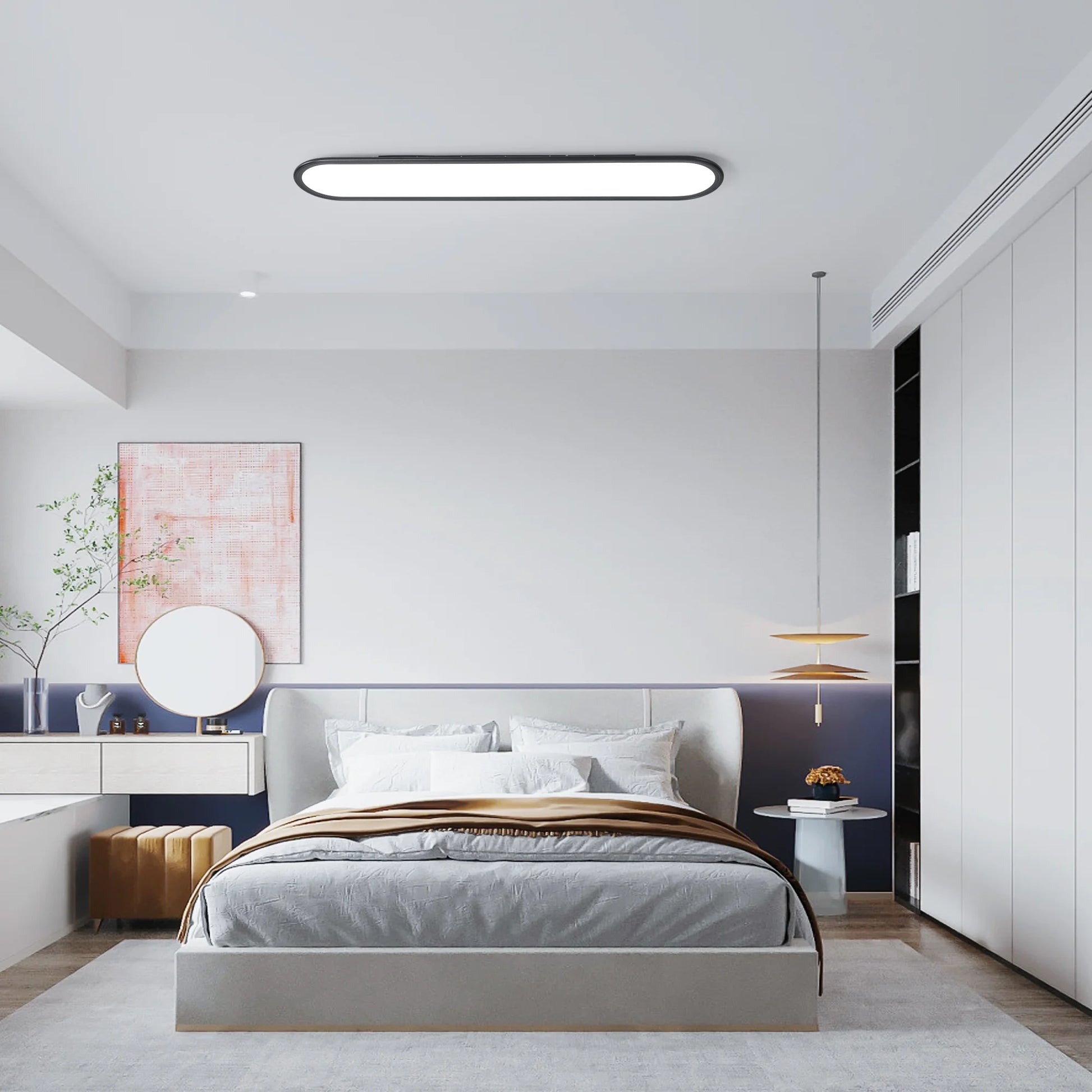 Modern Linear Ceiling Lights,48W Dimmable LED Ceiling Lamp,Full Spectrum Long Ceiling Light,39.4 Inch Ultra Thin Low Profile Light Fixture for Bedroom Kitchen Closet Hallway, Black/3000-6500K