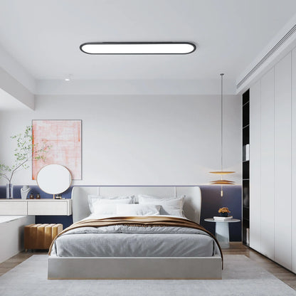 Modern Linear Ceiling Lights,48W Dimmable LED Ceiling Lamp,Full Spectrum Long Ceiling Light,39.4 Inch Ultra Thin Low Profile Light Fixture for Bedroom Kitchen Closet Hallway, Black/3000-6500K