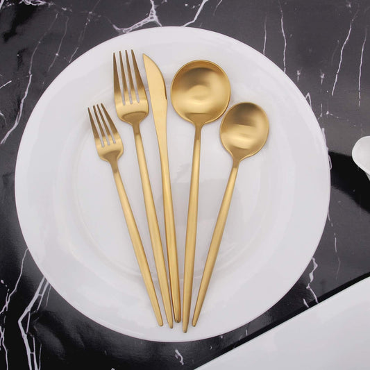 Matte Gold Silverware Set,  20 Piece Stainless Steel Cutlery Flatware Set, Kitchen Utensil Sets for 4, Tableware with Knife Spoons and Forks Set, Satin Finished Polished