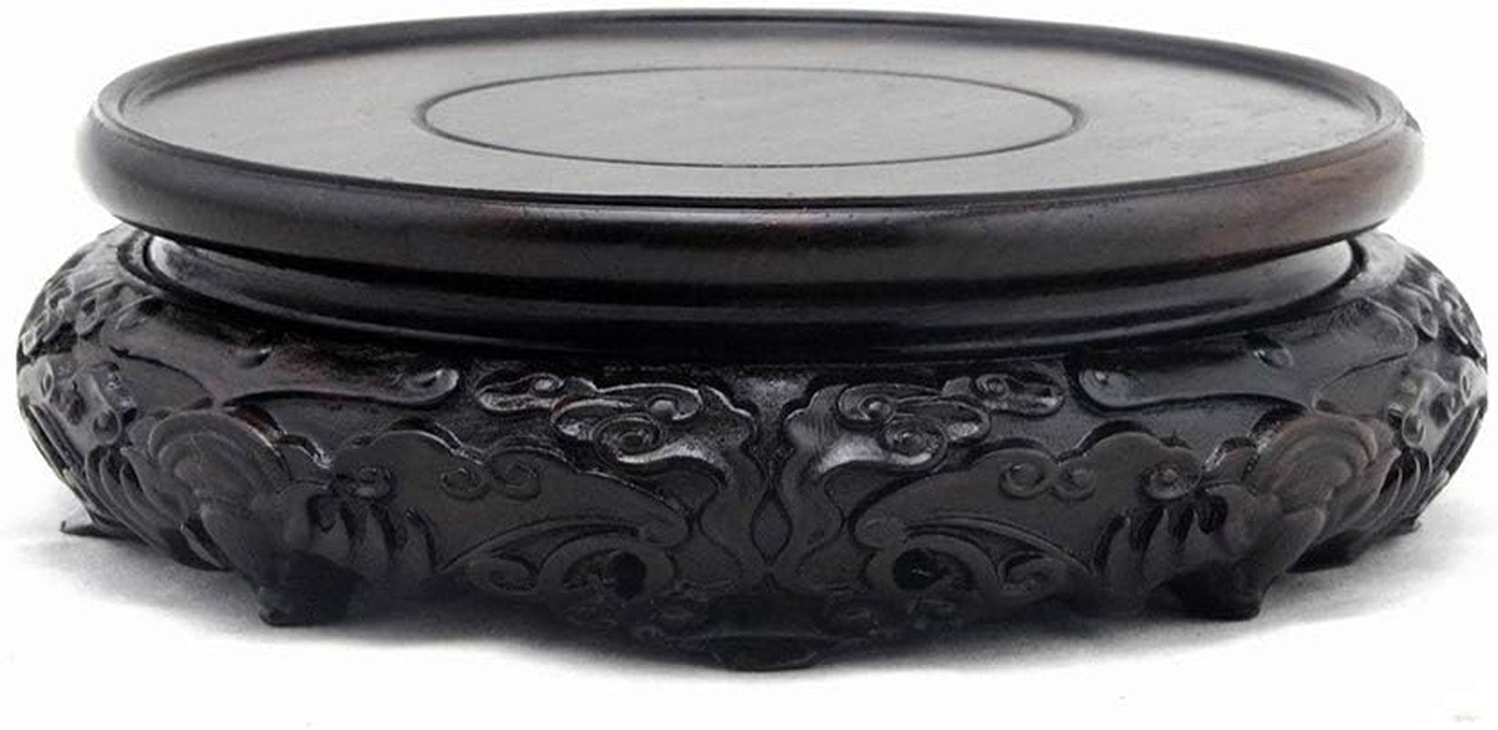 Oriental Luxury round Elm Solid Wood Vase Display Stands Pedestal Base, Bat Pattern 3.9 in Diameter
