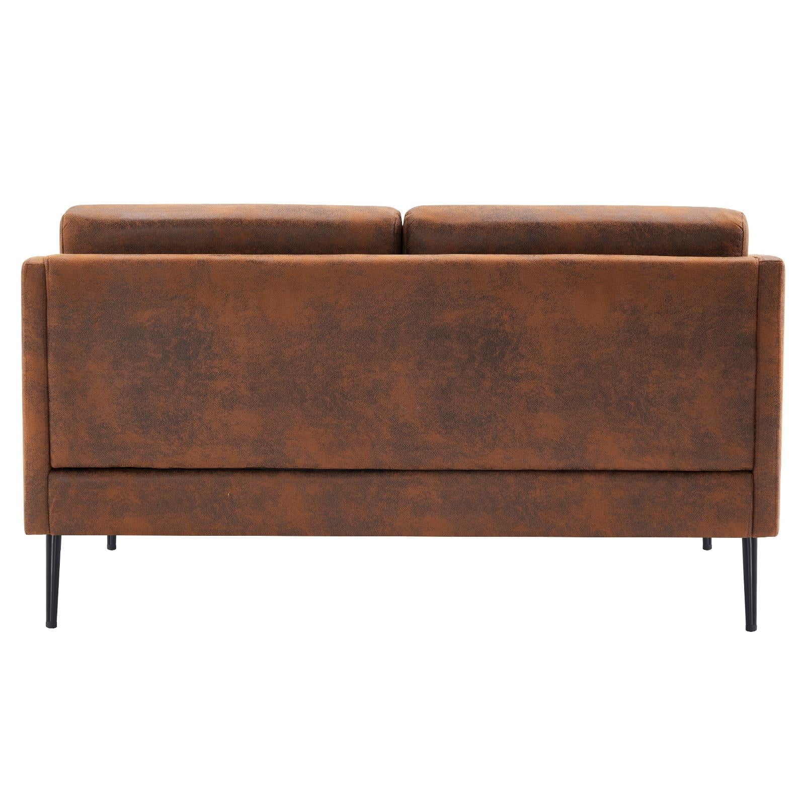 52" Fabric Square Arm Loveseat, 2-Seat Love Seat Sofa Chair, Small Modern Couch with Bronzing Cloth Brown
