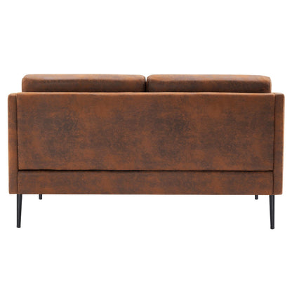 52" Fabric Square Arm Loveseat, 2-Seat Love Seat Sofa Chair, Small Modern Couch with Bronzing Cloth Brown
