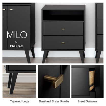 Milo Mid-Century 6 Drawer Wooden Dresser, 16.75" X 52.5" X 33", Black