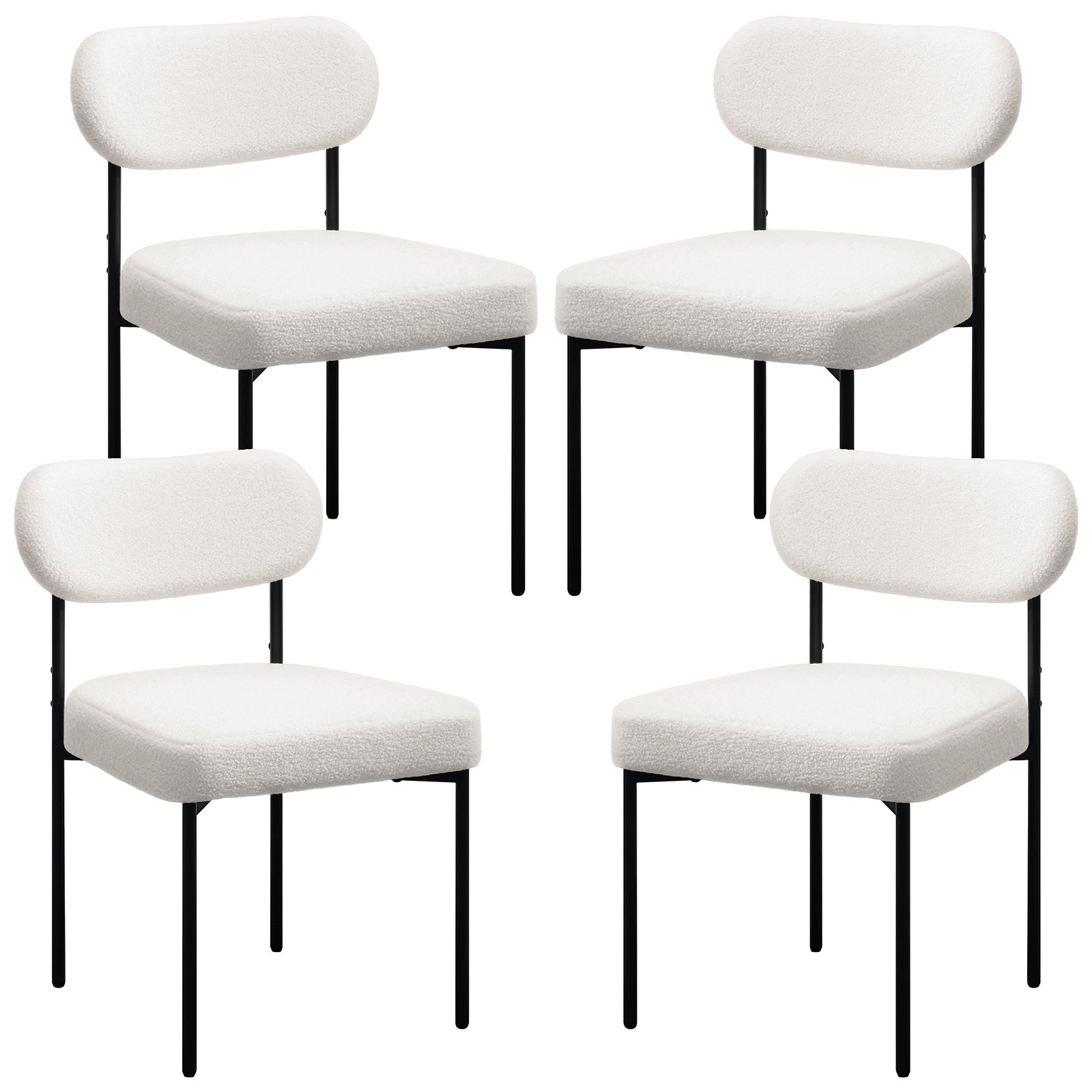 Boucle Dining Chairs Set of 4 Modern Upholstered Kitchen Dining Room Chairs with Backrest & Metal Legs Accent Side Chairs White for Dining Kitchen Living Room Bedroom