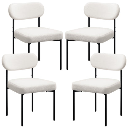 Boucle Dining Chairs Set of 4 Modern Upholstered Kitchen Dining Room Chairs with Backrest & Metal Legs Accent Side Chairs White for Dining Kitchen Living Room Bedroom