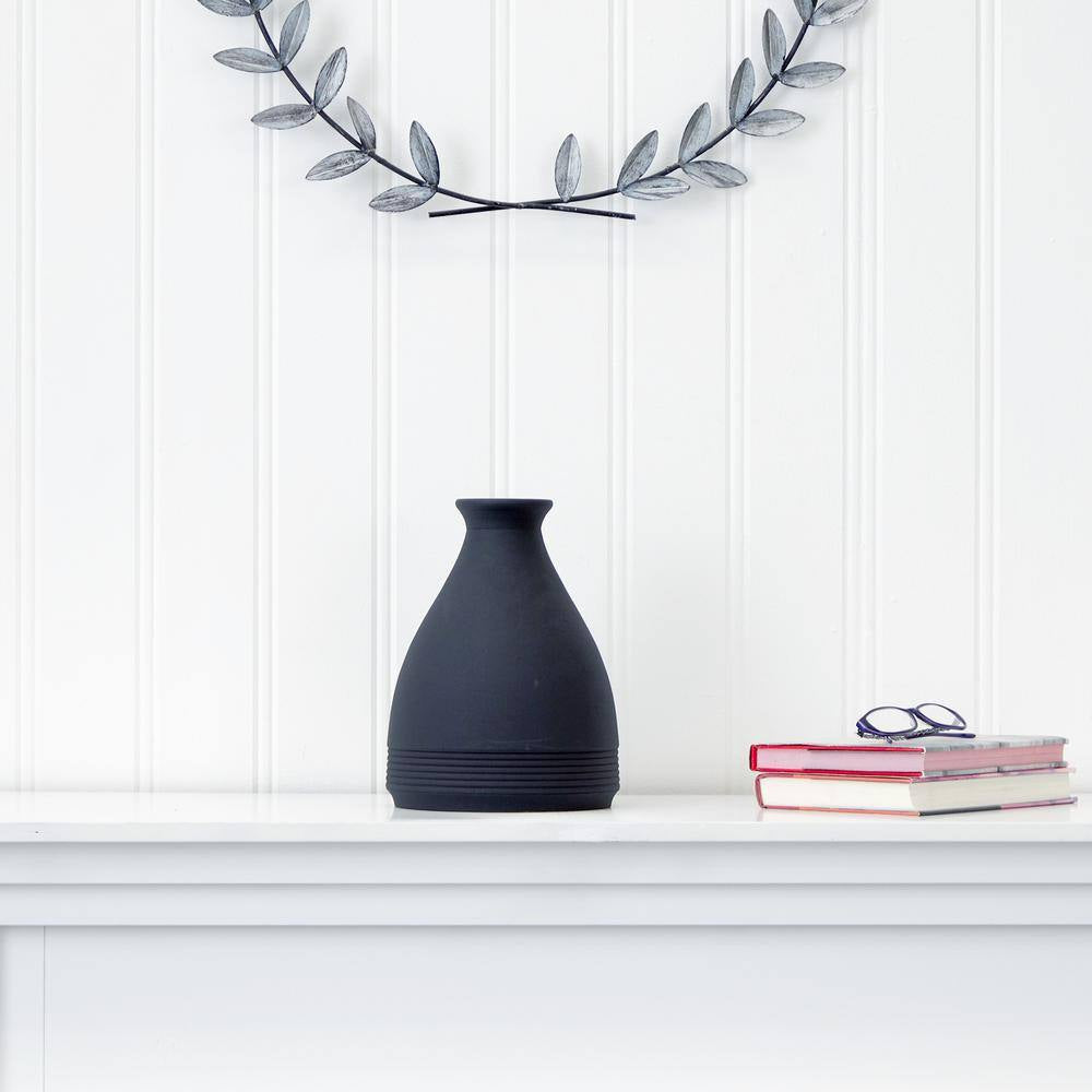 10 In. Cone Stone Vase Black Matte