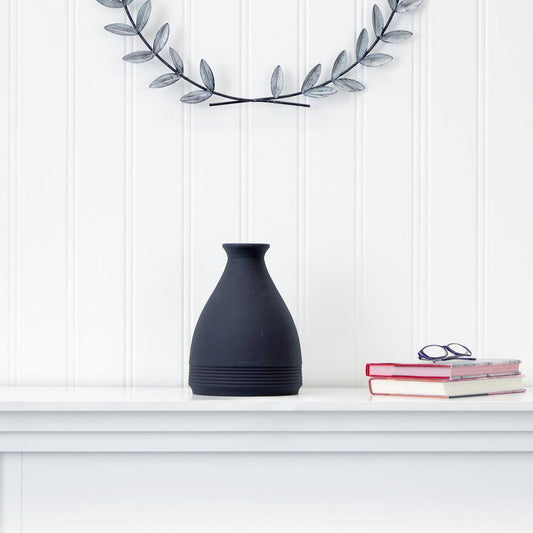 10 In. Cone Stone Vase Black Matte