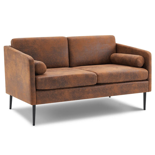 52" Fabric Square Arm Loveseat, 2-Seat Love Seat Sofa Chair, Small Modern Couch with Bronzing Cloth Brown