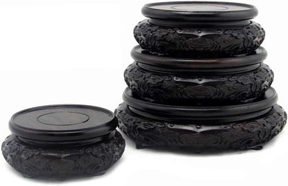 Oriental Luxury round Elm Solid Wood Vase Display Stands Pedestal Base, Bat Pattern 3.9 in Diameter