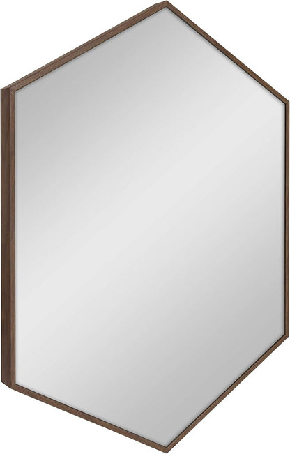 Rhodes Mid-Century Modern Hexagon Wall Mirror, Walnut Brown, 31X22-Inches