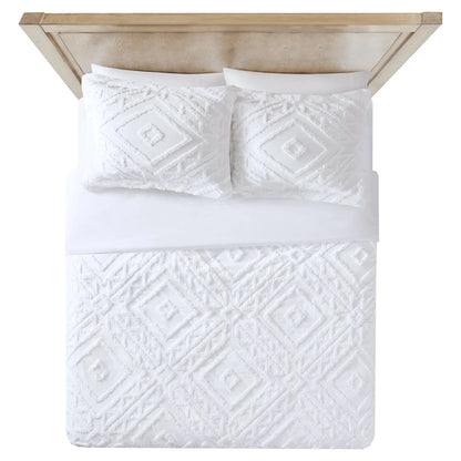 3-Piece White Chenille Cover Duvet Set, Full/Queen