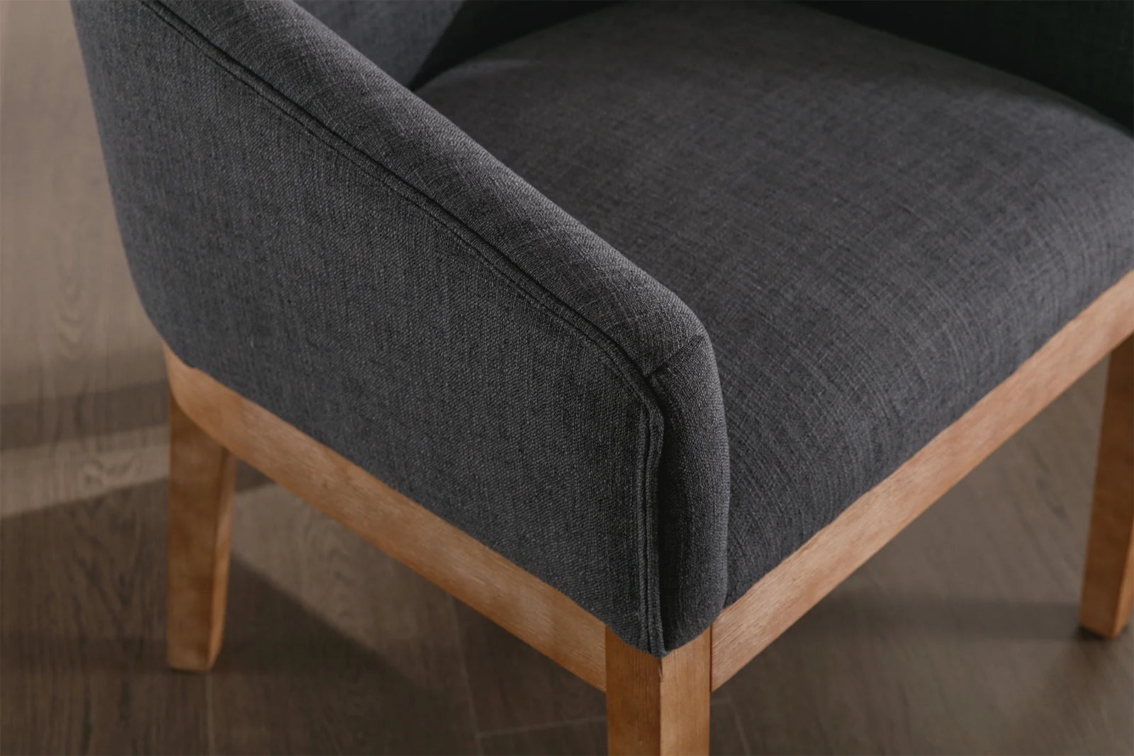 Modern Upholstered Dining Chairs Set of 6, Farmhouse Linen Kitchen & Dining Room Chairs with Armrests, 18" W Wooden Barrel Accent Chair Armchair for Dining Room Living Room Bedroom, Charcoal