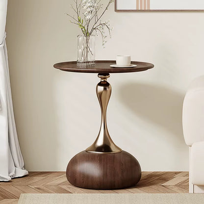 Walnut Color Side Table Carbon Steel Imitation Wood Grain Coffee Tables Bedroom Bedside Cupboard Antique Style Modern Furniture