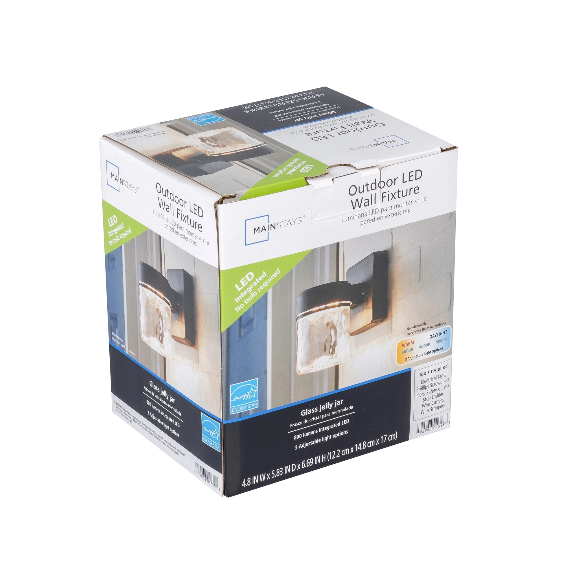 (2 Pack)  6" Outdoor Black Integrated LED Wall Light, Glass Shade, 110° Beam Angle, 140° Beam Spread