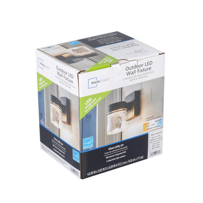 (2 Pack)  6" Outdoor Black Integrated LED Wall Light, Glass Shade, 110° Beam Angle, 140° Beam Spread