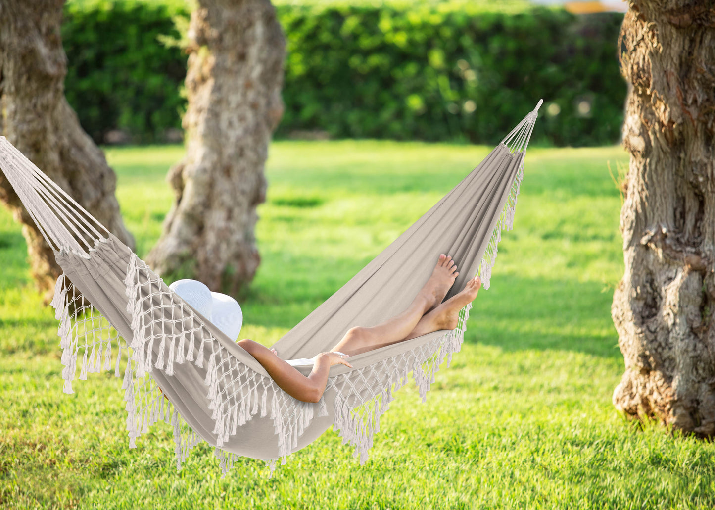 40” Wide Brazilian Style Hammock in a Bag with Decorative Fringe & Hanging Hardware, 250 Lb. Capacity